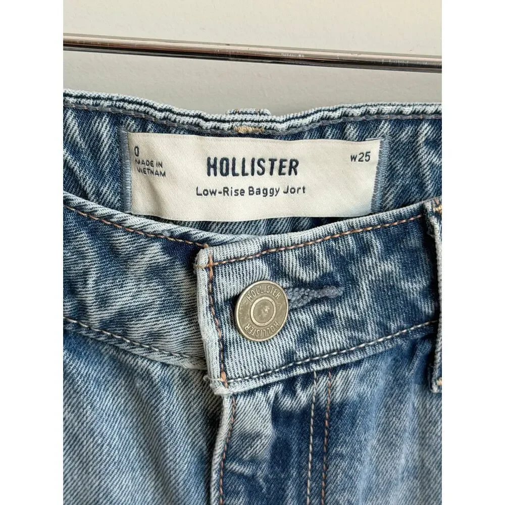 Hollister Low Rise Denim Fray Baggy Jort Short Medium Wash Women's Size W25 NWT
